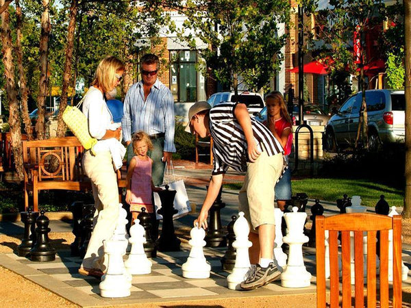 MegaChess 25 Inch Giant Plastic Chess Set at an Outdoor Mall