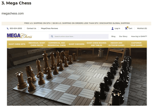 MegaChess Named #3 Chess Store Brand by World Chess Pieces