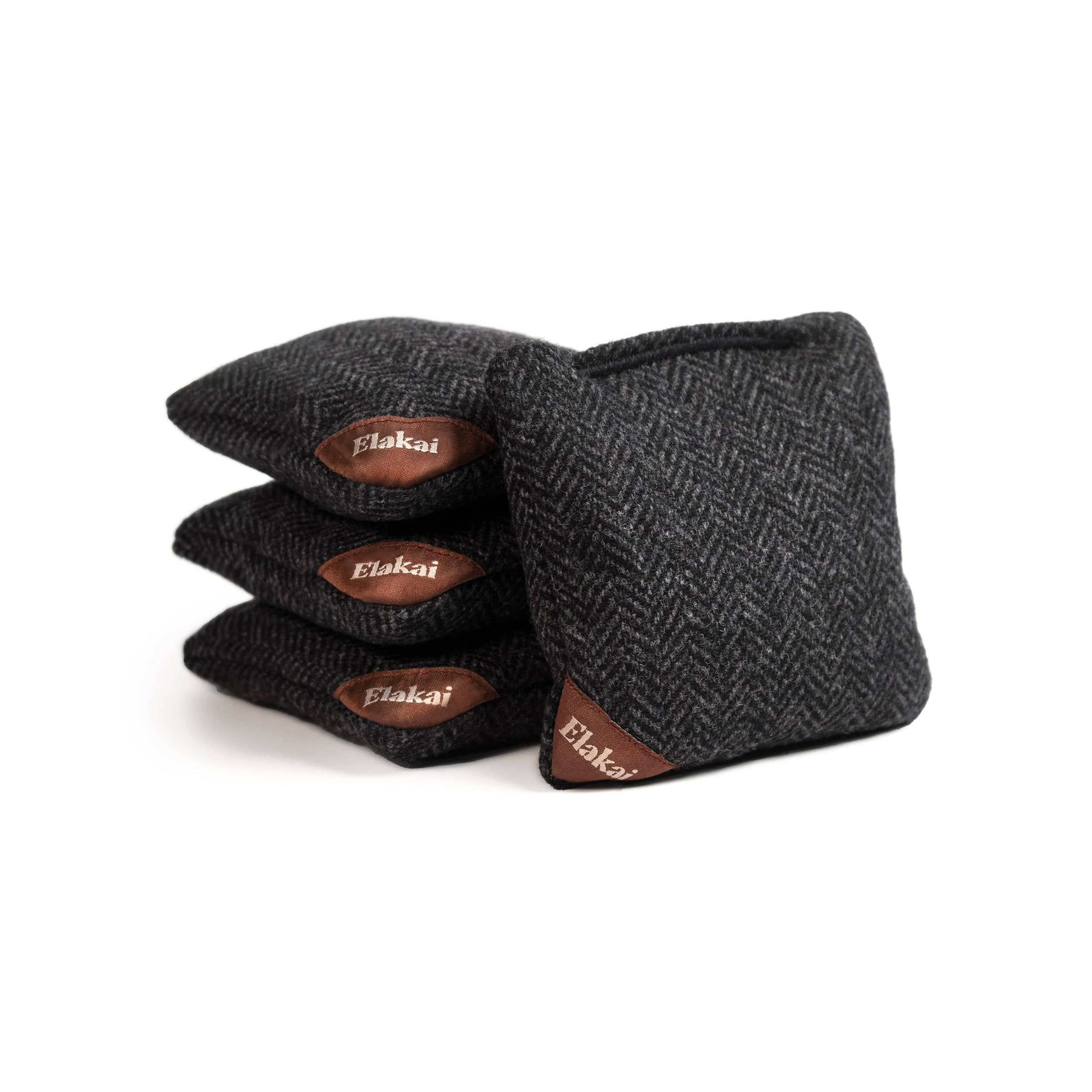 Elakai Outdoor Cornhole Bags Black 6-in Herringbone Cornhole Bags | Premium All-Weather Collection