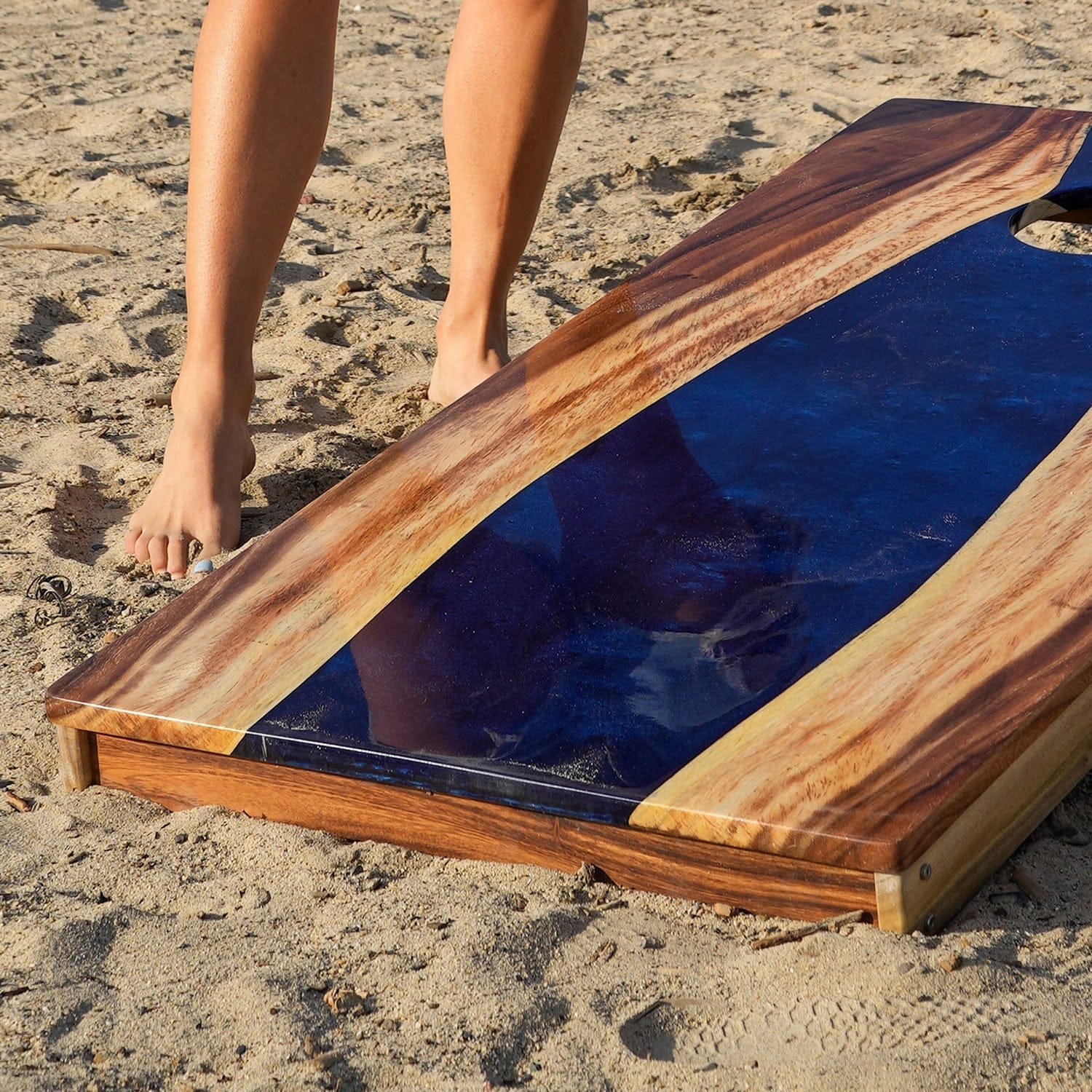 Elakai Outdoor Cornhole Boards 2ft x 4ft Resin & Wood Classic Cornhole Set | Live Edge River Collection