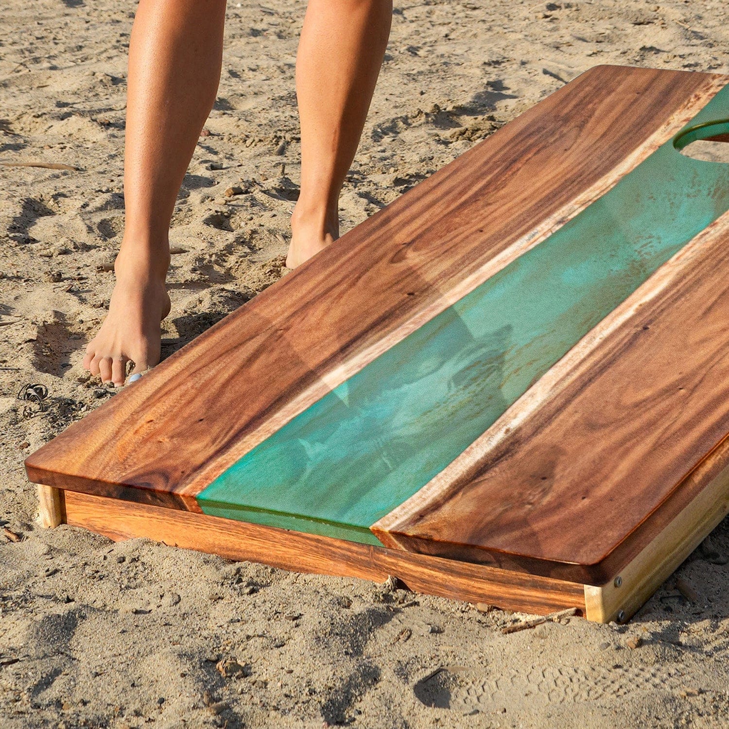 Elakai Outdoor Cornhole Boards 2ft x 4ft Resin & Wood Classic Cornhole Set | Live Edge River Collection
