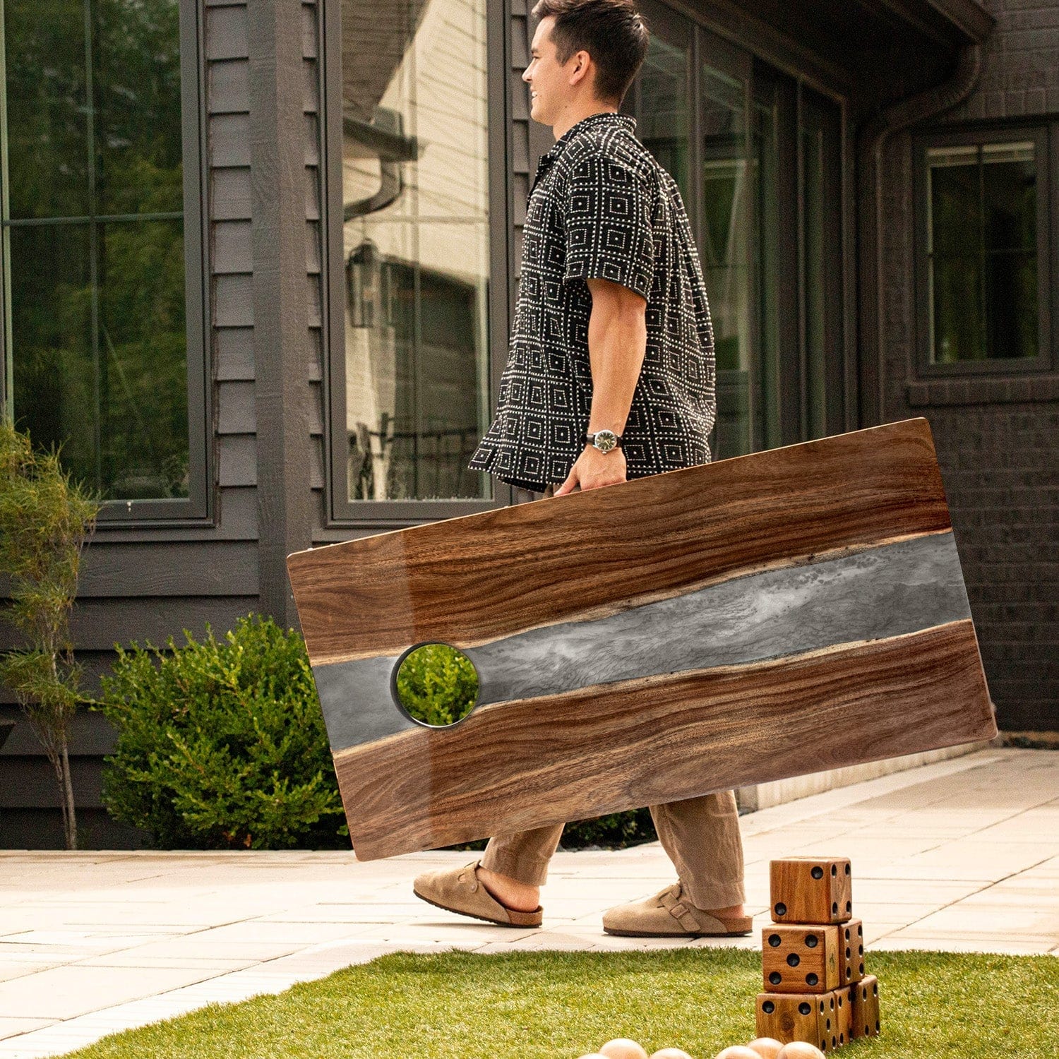 Elakai Outdoor Cornhole Boards 2ft x 4ft Resin & Wood Classic Cornhole Set | Live Edge River Collection