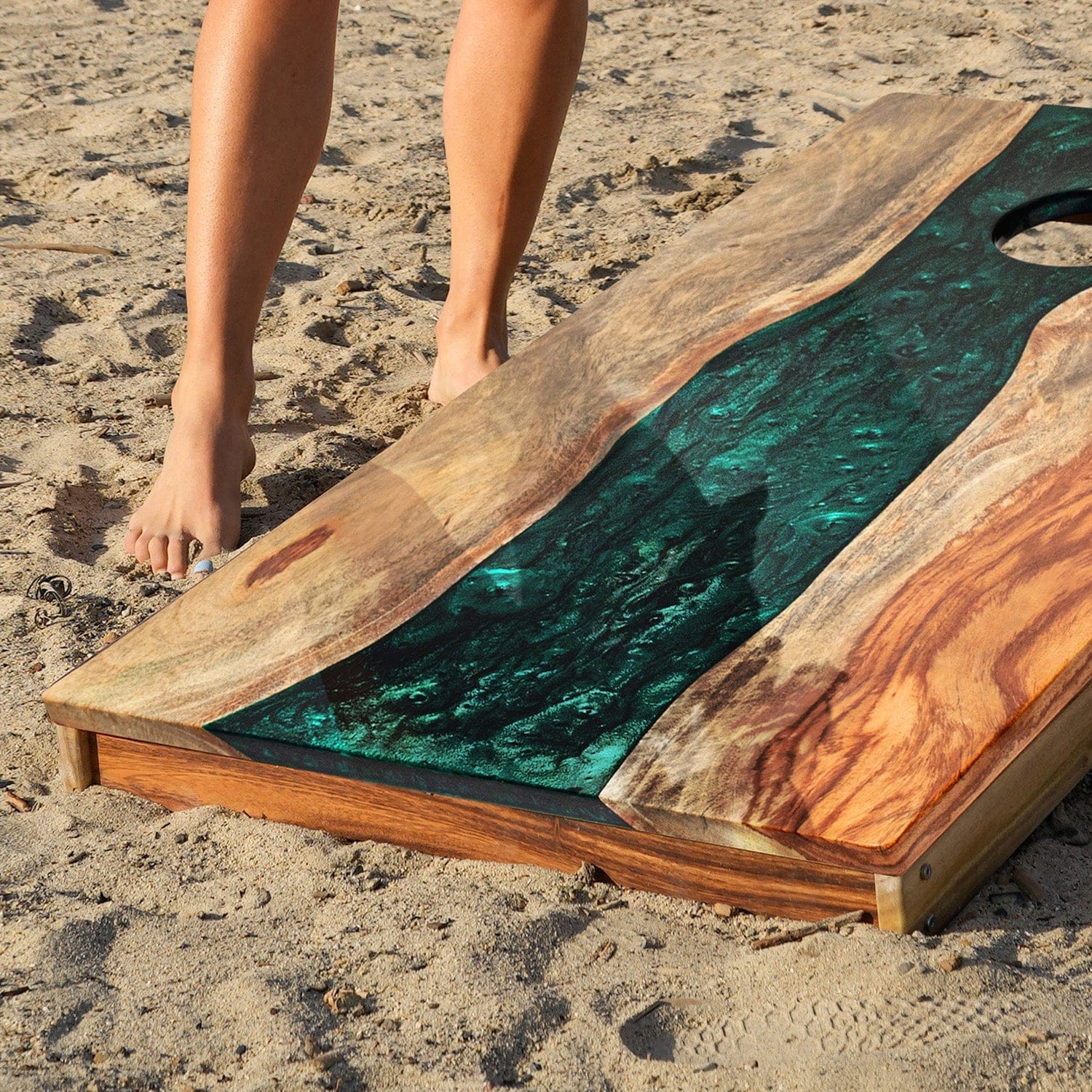 Elakai Outdoor Cornhole Boards 2ft x 4ft Resin & Wood Classic Cornhole Set | Live Edge River Collection