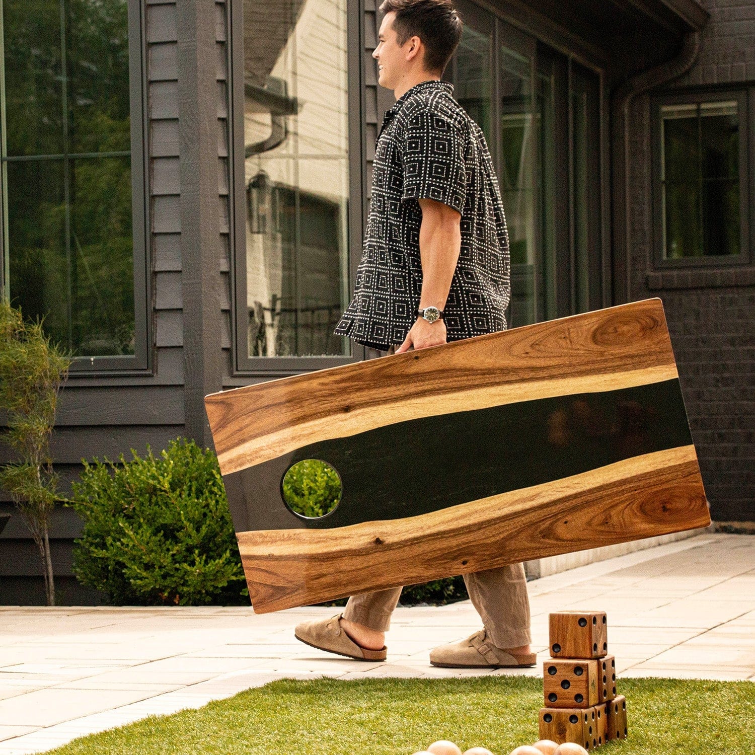 Elakai Outdoor Cornhole Boards 2ft x 4ft Resin & Wood Classic Cornhole Set | Live Edge River Collection