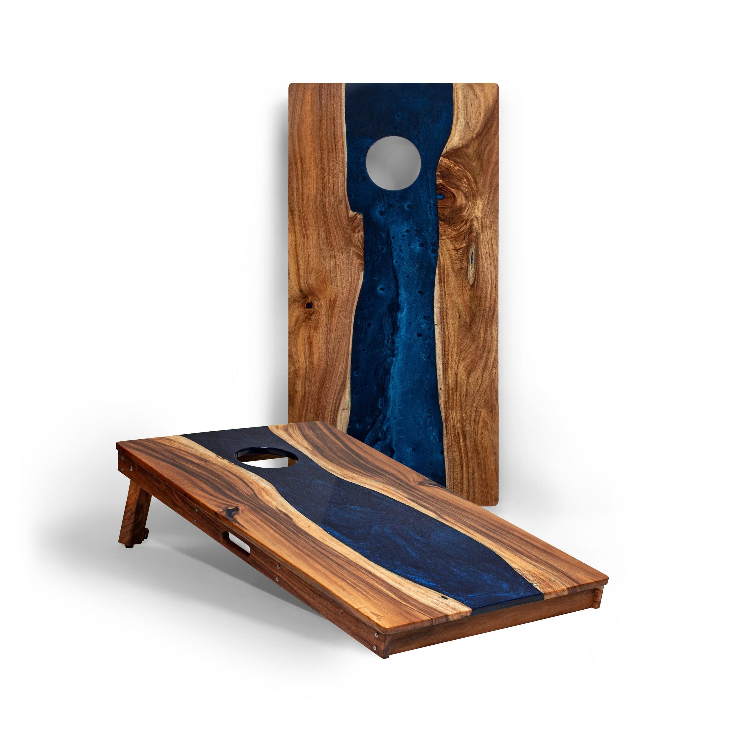 Elakai Outdoor Cornhole Boards Blue Pearl 2ft x 4ft Resin & Wood Classic Cornhole Set | Live Edge River Collection