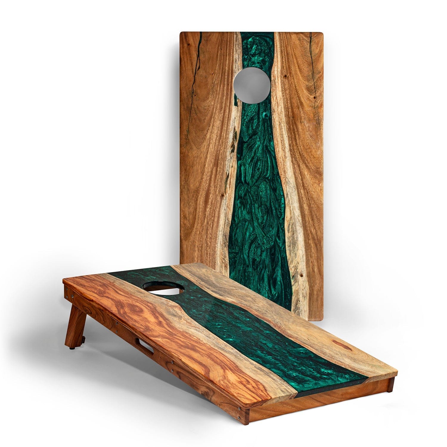 Elakai Outdoor Cornhole Boards Green Pearl 2ft x 4ft Resin & Wood Classic Cornhole Set | Live Edge River Collection