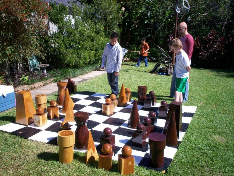 MegaChess 21 Inch Geometric Teak Giant Chess Set |  | MegaChess.com
