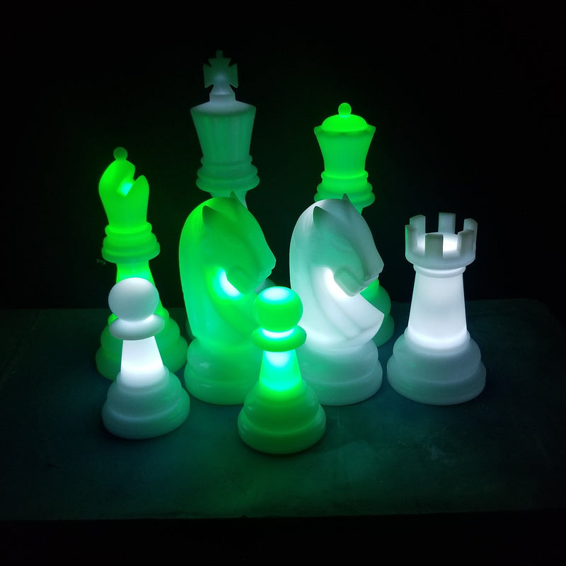 MegaChess 26 Inch Perfect LED Giant Chess Set - Option 2 - Night Time Only Set | Green/White | MegaChess.com