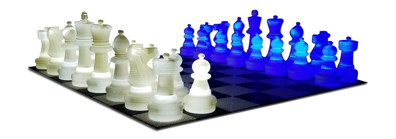 MegaChess 25 Inch Plastic LED Giant Chess Set - Option 3 - Day and Night Deluxe Set | Blue/White/Black | MegaChess.com
