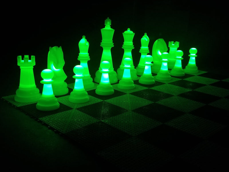 MegaChess 38 Inch Perfect Light-up LED Giant Chess Set - Option 1 - Day and Night Value Set | Green | MegaChess.com