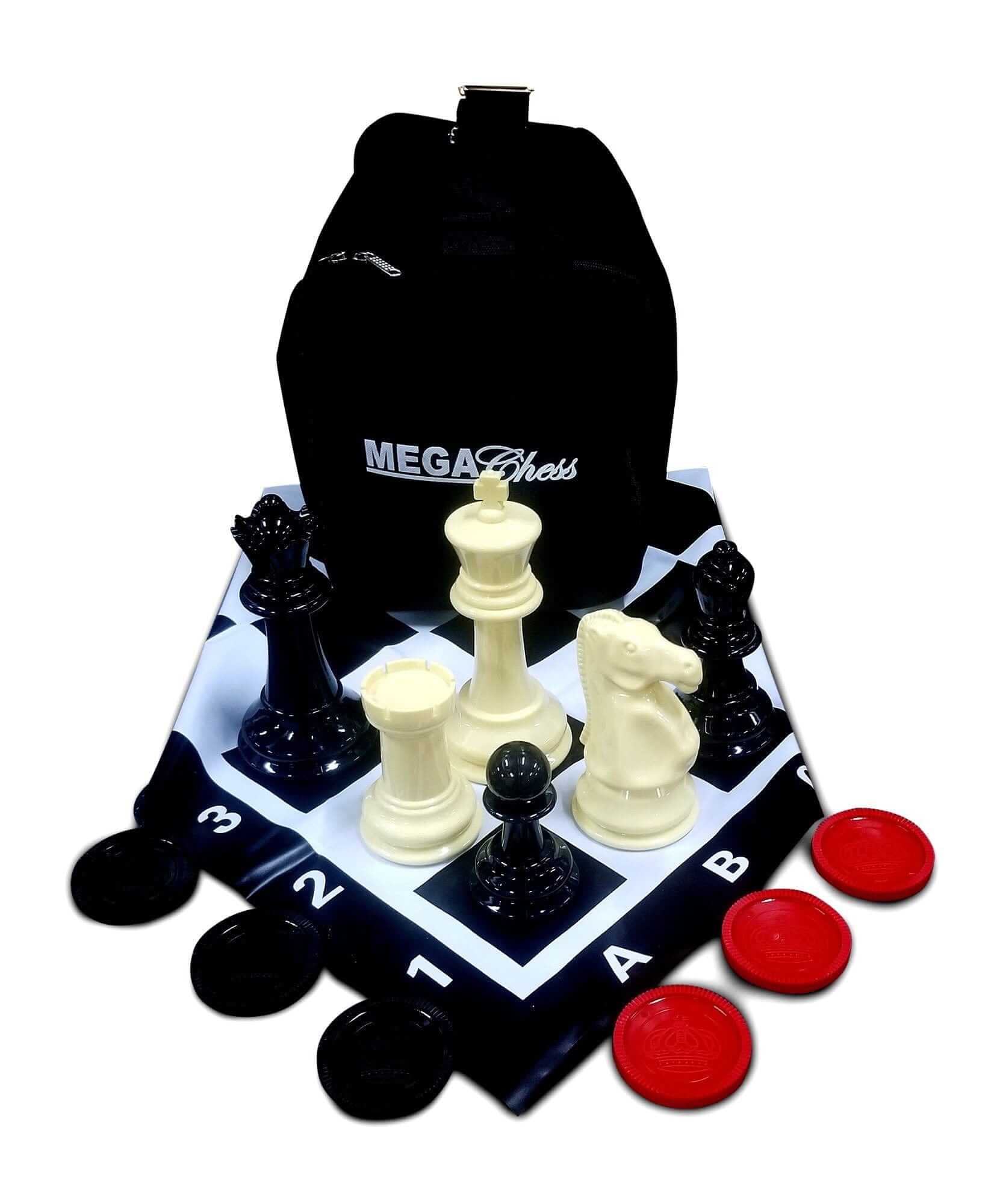 MegaChess Floor Games MEGACHESS Large Chess Set 8-inch King with Large Checkers Set and Giant Vinyl Chess Mat
