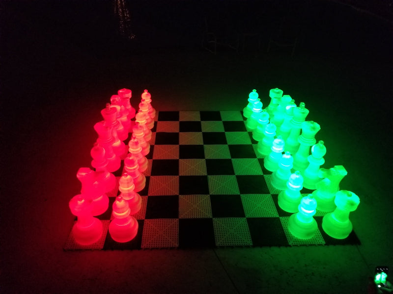 MegaChess 25 Inch Plastic LED Giant Chess Set - Multiple Styles & Colors Available! - TEST | Night Time Only- 2 sides light up (Choose 2 Colors) / Red / Green | MegaChess.com