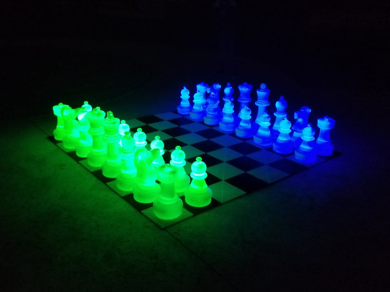 MegaChess 25 Inch Plastic LED Giant Chess Set - Multiple Styles & Colors Available! - TEST | Night Time Only- 2 sides light up (Choose 2 Colors) / Blue / Green | MegaChess.com