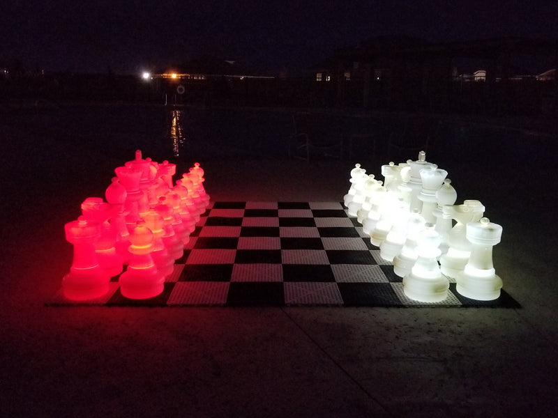 MegaChess 25 Inch Plastic LED Giant Chess Set - Multiple Styles & Colors Available! - TEST | Night Time Only- 2 sides light up (Choose 2 Colors) / Red / White | MegaChess.com
