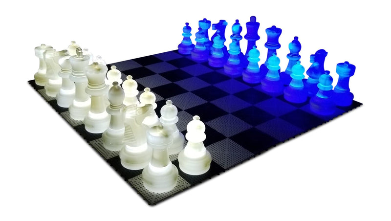 MegaChess 25 Inch Plastic LED Giant Chess Set - Multiple Styles & Colors Available! - TEST | Day/Night Deluxe Set- 2 Sides light up (Choose 2 colors) + Black Side / Blue / White | MegaChess.com