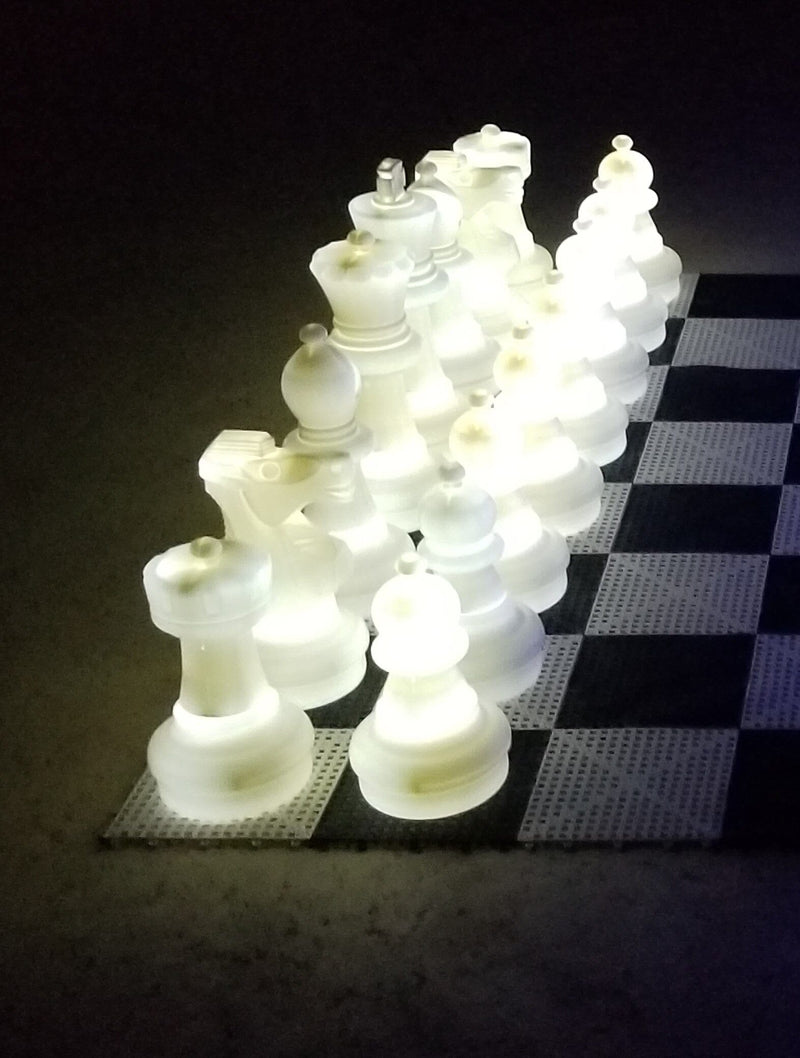 MegaChess 25 Inch Plastic LED Giant Chess Set - Multiple Styles & Colors Available! - TEST | Day/Night - One side lights up (Choose one color) + black side / White / None | MegaChess.com