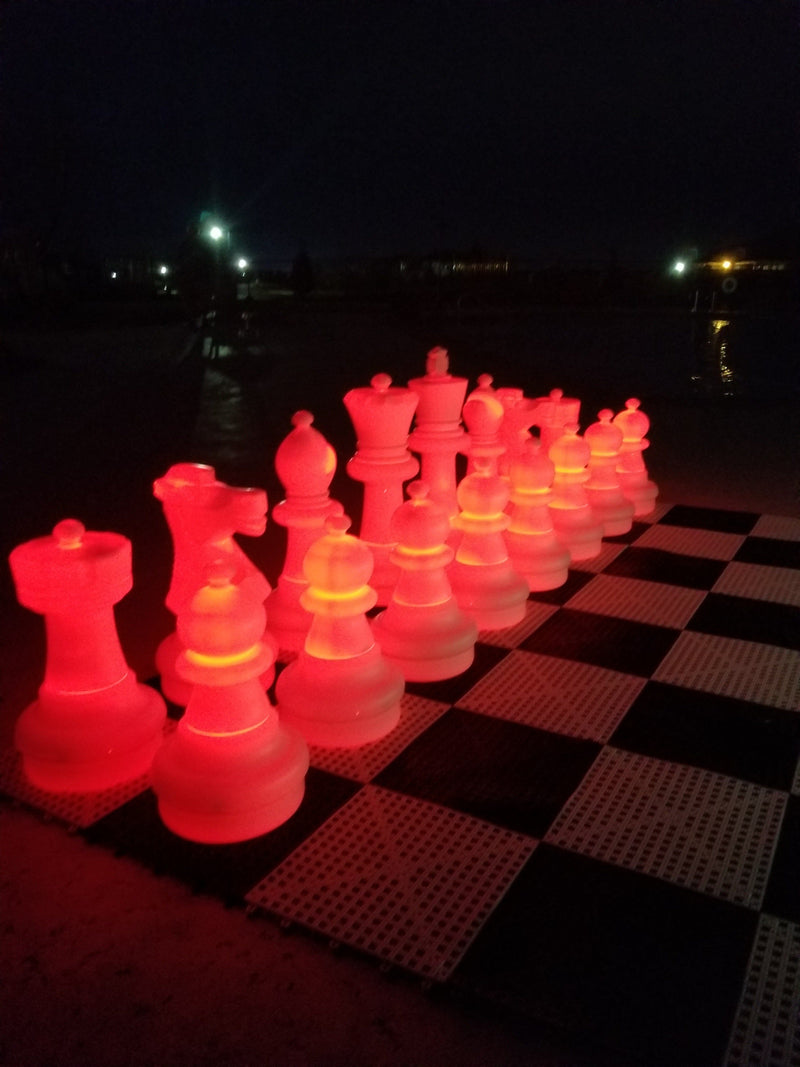 MegaChess 25 Inch Plastic LED Giant Chess Set - Multiple Styles & Colors Available! - TEST | Day/Night - One side lights up (Choose one color) + black side / Red / None | MegaChess.com