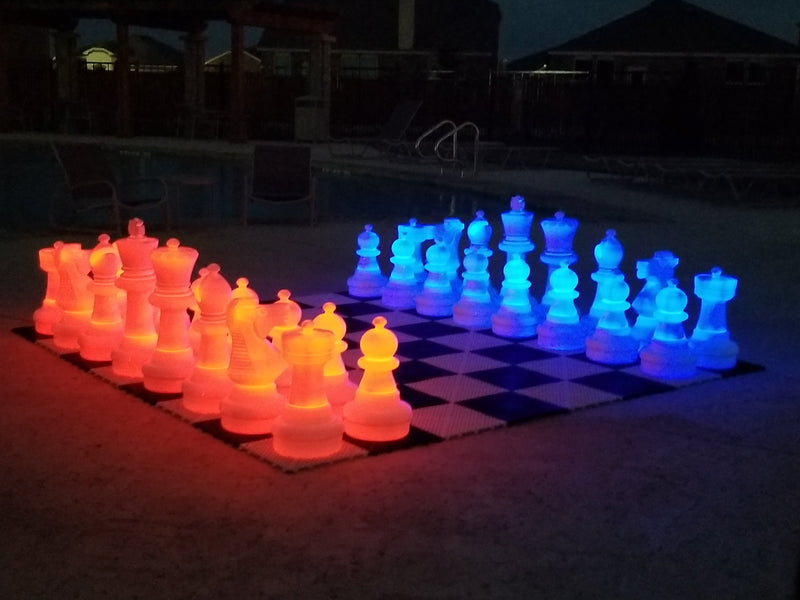 MegaChess 25 Inch Plastic LED Giant Chess Set - Multiple Styles & Colors Available! - TEST | Night Time Only- 2 sides light up (Choose 2 Colors) / Blue / Red | MegaChess.com