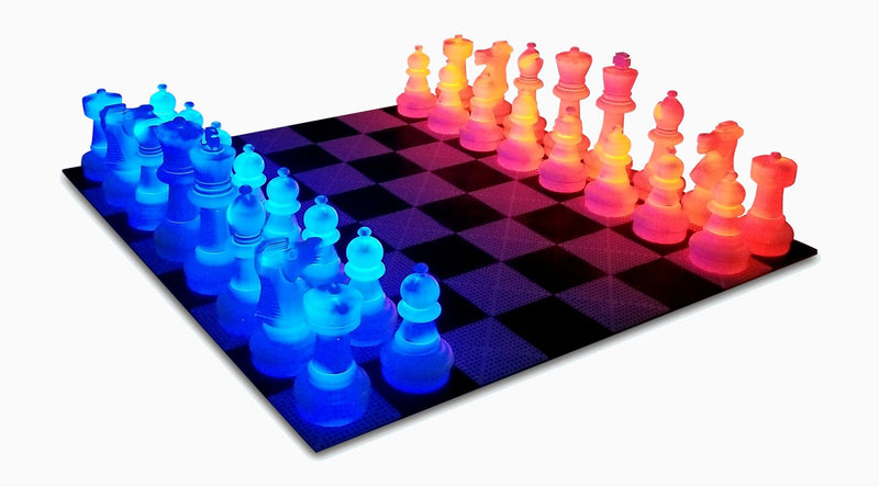 MegaChess 25 Inch Plastic LED Giant Chess Set - Multiple Styles & Colors Available! - TEST | Day/Night Deluxe Set- 2 Sides light up (Choose 2 colors) + Black Side / Red / Blue | MegaChess.com