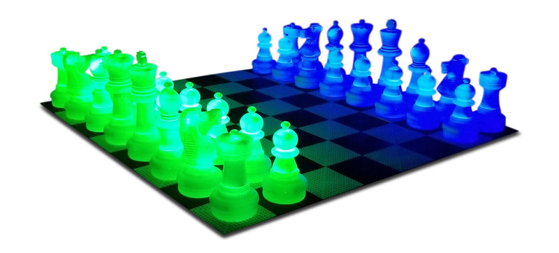 MegaChess 25 Inch Plastic LED Giant Chess Set - Multiple Styles & Colors Available! - TEST | Day/Night Deluxe Set- 2 Sides light up (Choose 2 colors) + Black Side / Blue / Green | MegaChess.com