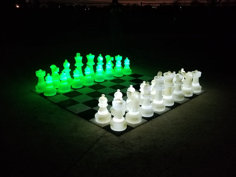 MegaChess 25 Inch Plastic LED Giant Chess Set - Multiple Styles & Colors Available! - TEST | Night Time Only- 2 sides light up (Choose 2 Colors) / Green / White | MegaChess.com