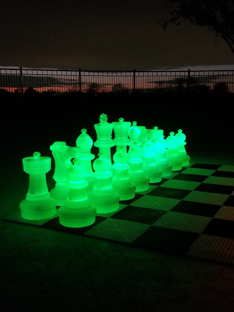 MegaChess 25 Inch Plastic LED Giant Chess Set - Multiple Styles & Colors Available! - TEST | Day/Night - One side lights up (Choose one color) + black side / Green / None | MegaChess.com