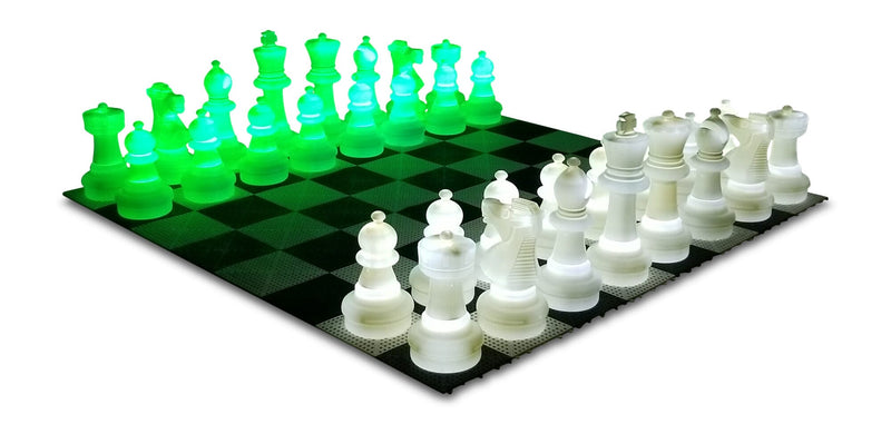 MegaChess 25 Inch Plastic LED Giant Chess Set - Multiple Styles & Colors Available! - TEST | Day/Night Deluxe Set- 2 Sides light up (Choose 2 colors) + Black Side / Green / White | MegaChess.com