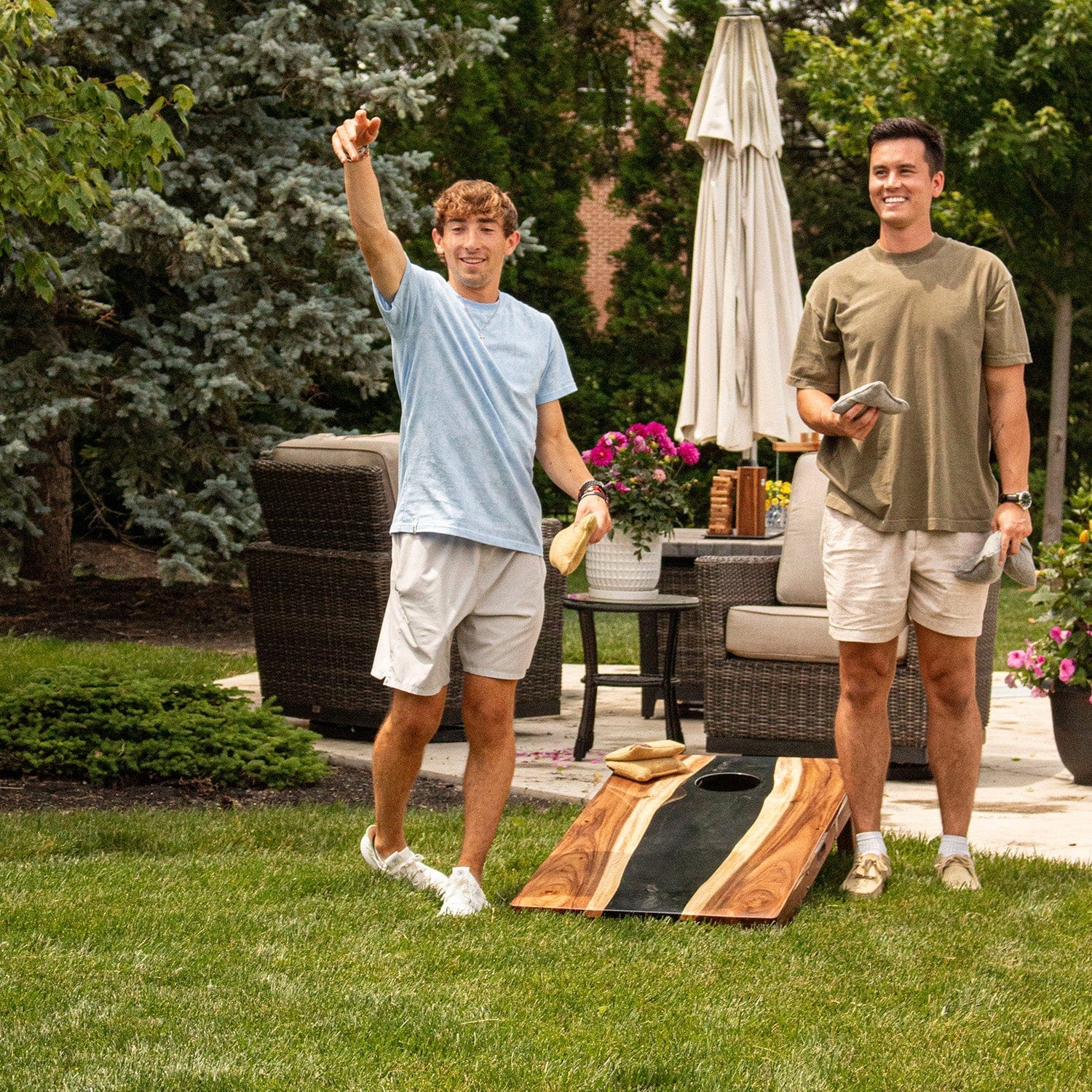 Elakai Outdoor Cornhole Boards 2ft x 4ft Resin & Wood Classic Cornhole Set | Live Edge River Collection