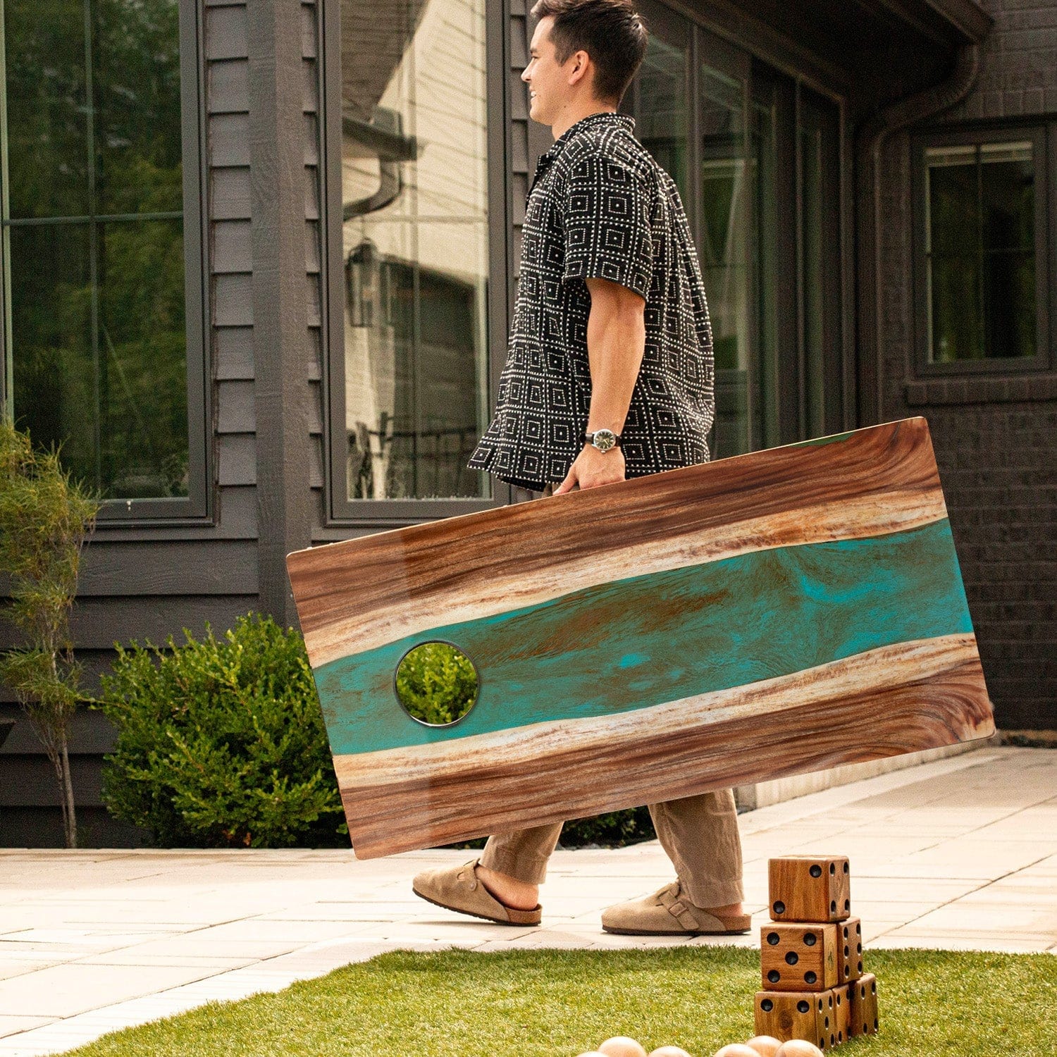 Elakai Outdoor Cornhole Boards 2ft x 4ft Resin & Wood Classic Cornhole Set | Live Edge River Collection