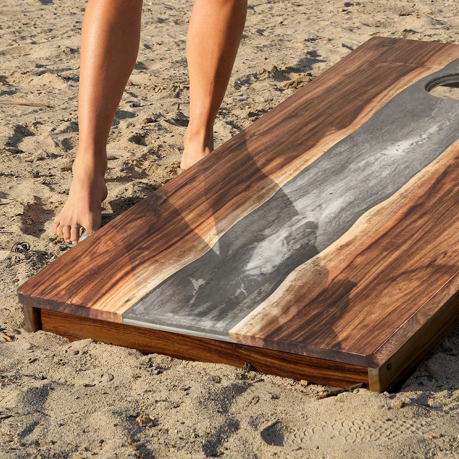 Elakai Outdoor Cornhole Boards 2ft x 4ft Resin & Wood Classic Cornhole Set | Live Edge River Collection