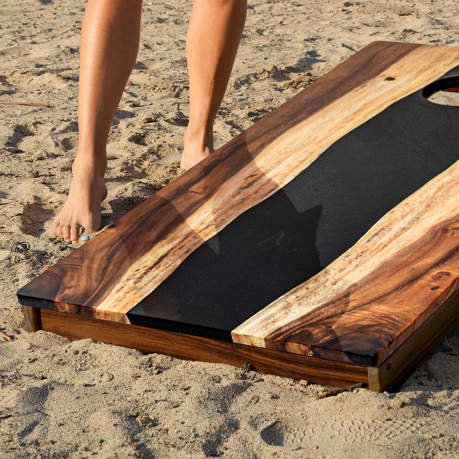 Elakai Outdoor Cornhole Boards 2ft x 4ft Resin & Wood Classic Cornhole Set | Live Edge River Collection