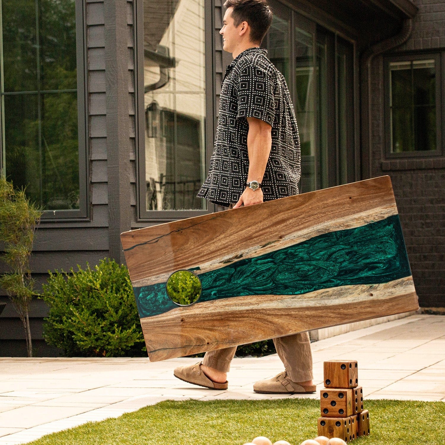 Elakai Outdoor Cornhole Boards 2ft x 4ft Resin & Wood Classic Cornhole Set | Live Edge River Collection