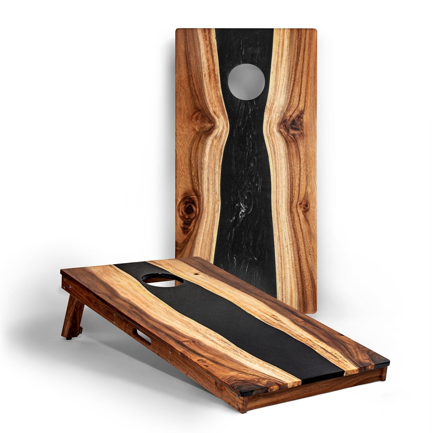 Elakai Outdoor Cornhole Boards Black 2ft x 4ft Resin & Wood Classic Cornhole Set | Live Edge River Collection