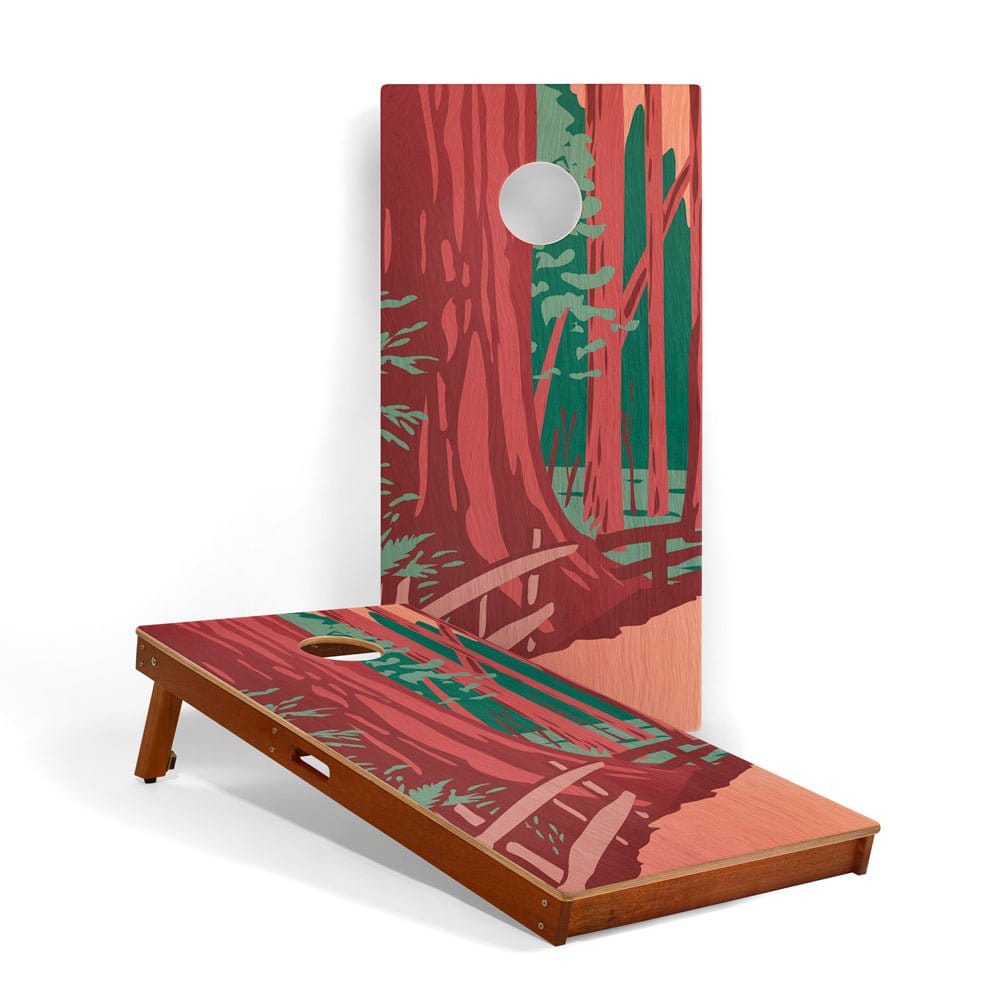 Elakai Outdoor Cornhole Boards Redwoods 2ft x 4ft Graphic Wood Classic Cornhole Set | National Parks Inspired Collection
