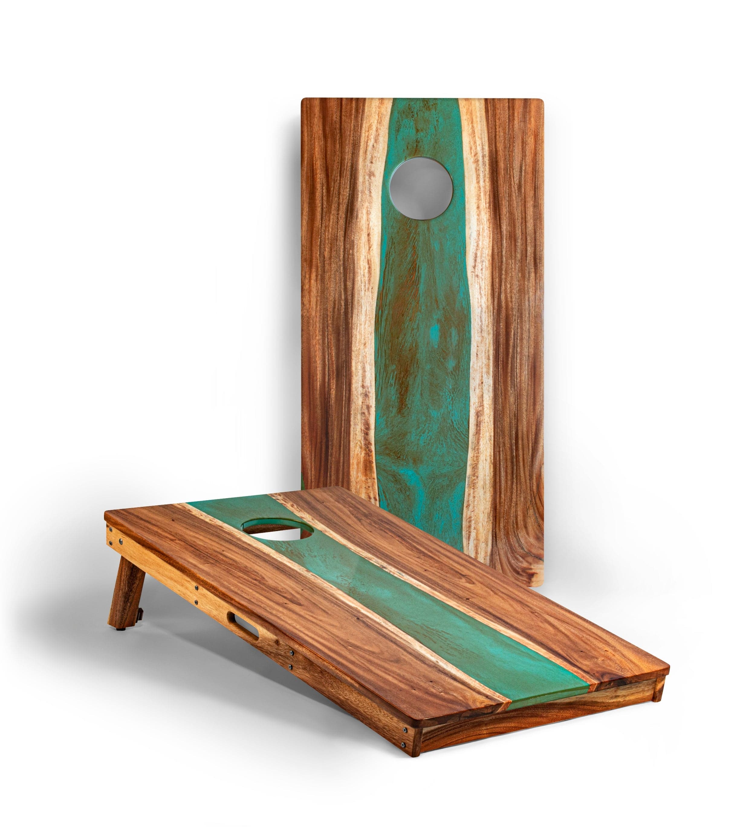 Elakai Outdoor Cornhole Boards Teal and Orange 2ft x 4ft Resin & Wood Classic Cornhole Set | Live Edge River Collection