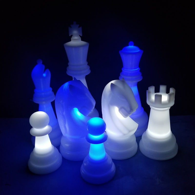 MegaChess 38 Inch Plastic LED Giant Chess Set - Option 2 - Night Time Only Set | Blue/White | MegaChess.com