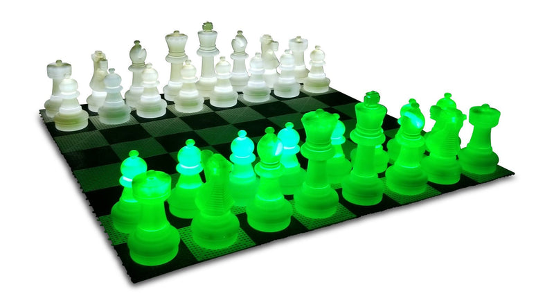 MegaChess 25 Inch Plastic LED Giant Chess Set - Option 3 - Day and Night Deluxe Set | Green/White/Black | MegaChess.com