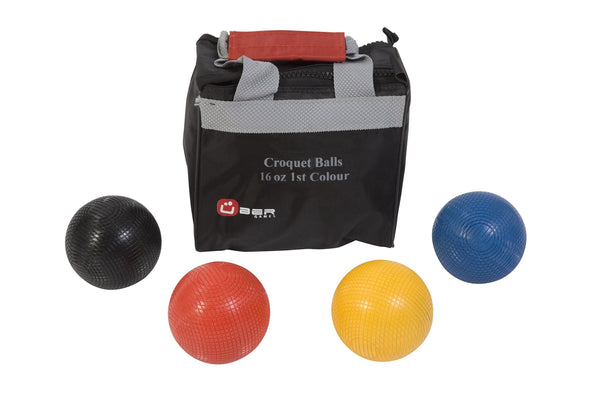 UBER Games Croquet Balls | 16oz Composite / Red, Yellow, Blue, Black | MegaChess.com