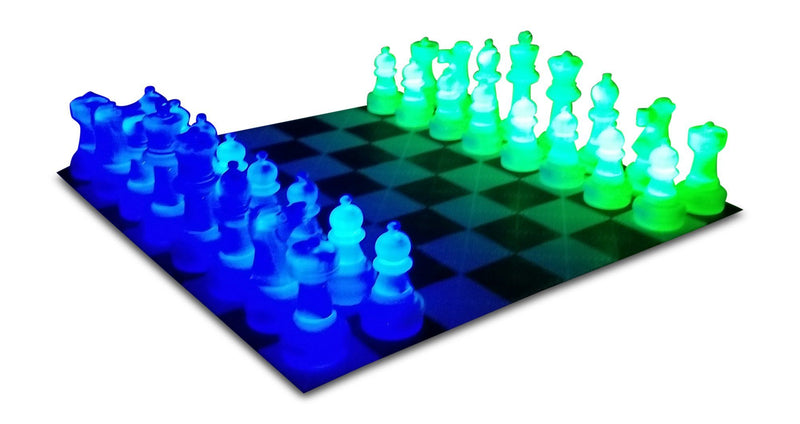 MegaChess 25 Inch Plastic LED Giant Chess Set - Option 3 - Day and Night Deluxe Set | Blue/Green/Black | MegaChess.com
