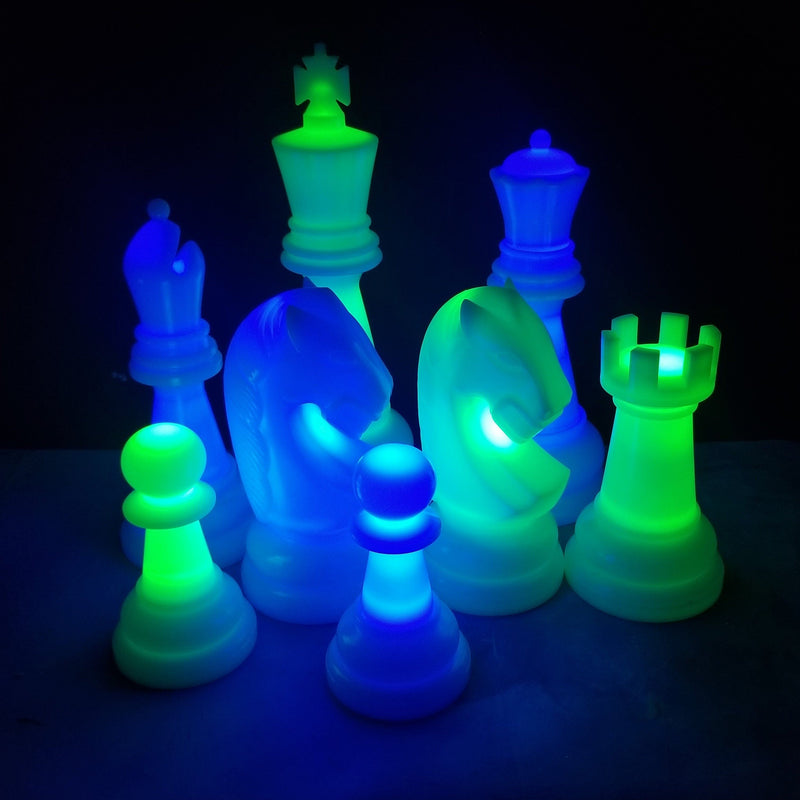MegaChess 38 Inch Plastic LED Giant Chess Set - Option 2 - Night Time Only Set | Blue/Green | MegaChess.com