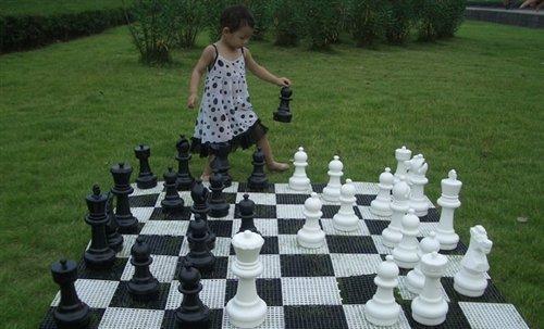 MegaChess Floor Games MegaChess Large Chess Pieces and Large Chess Mat - Black and White - Plastic - 12 inch King