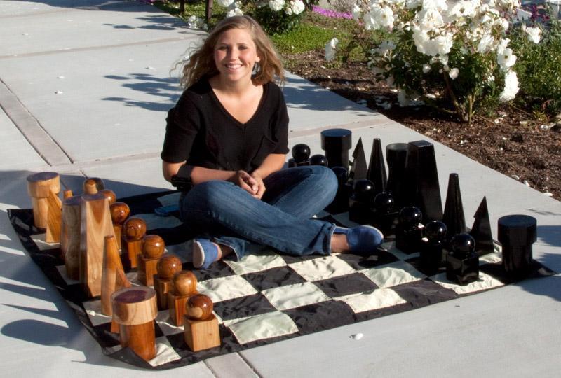 MegaChess 12 Inch Geometric Teak Giant Chess Set |  | MegaChess.com